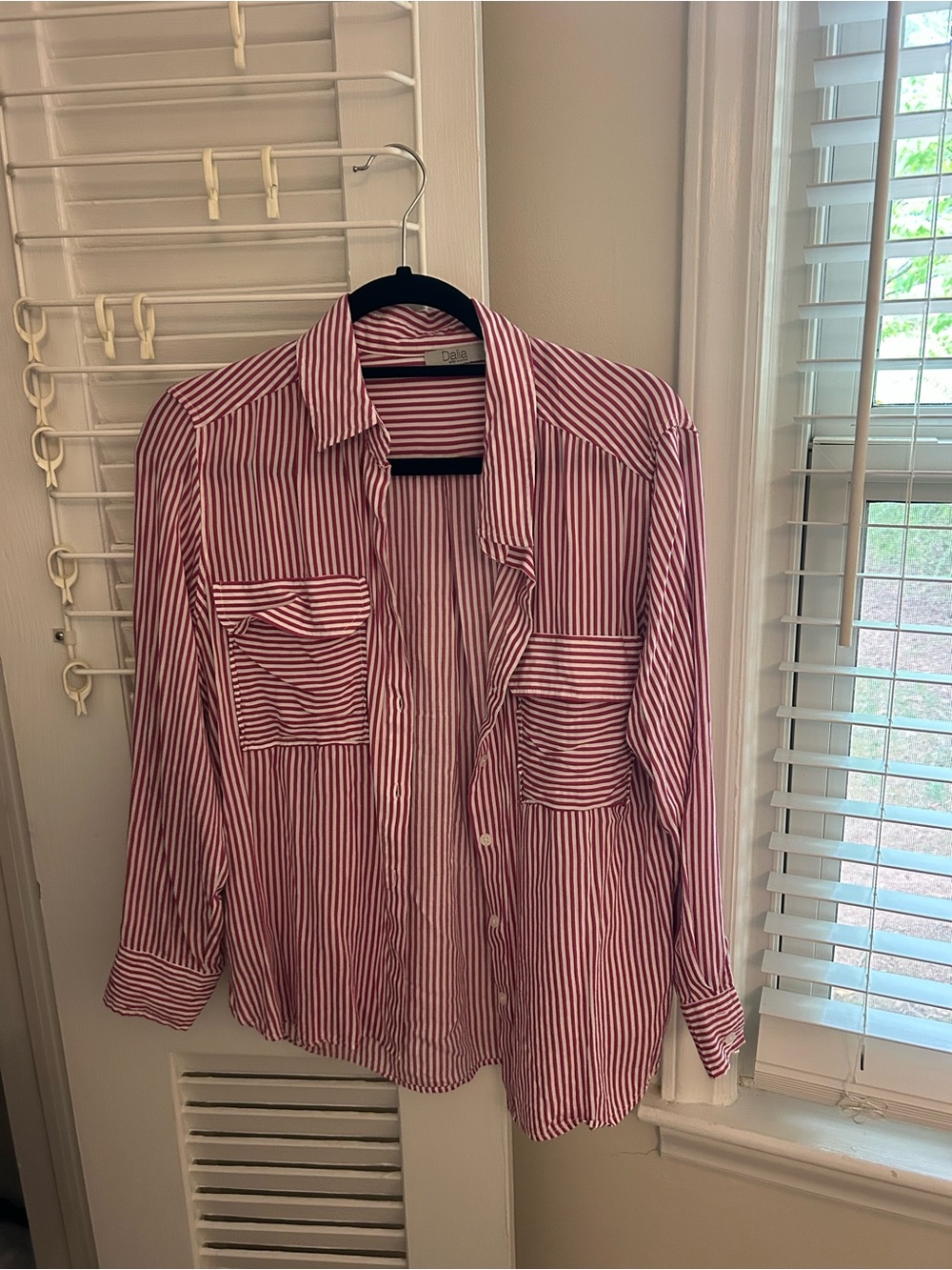 Pink and White Striped Button-Up Shirt